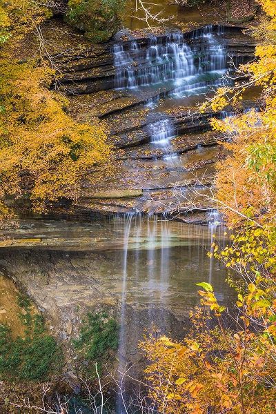 Fall Foliage Over Waterfall in Clifty Creek Park-Southern Indiana
